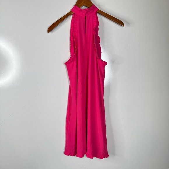 Amanda Uprichard Pink Ruffle High Neck Mini Dress Size Small - Picture 2 of 5